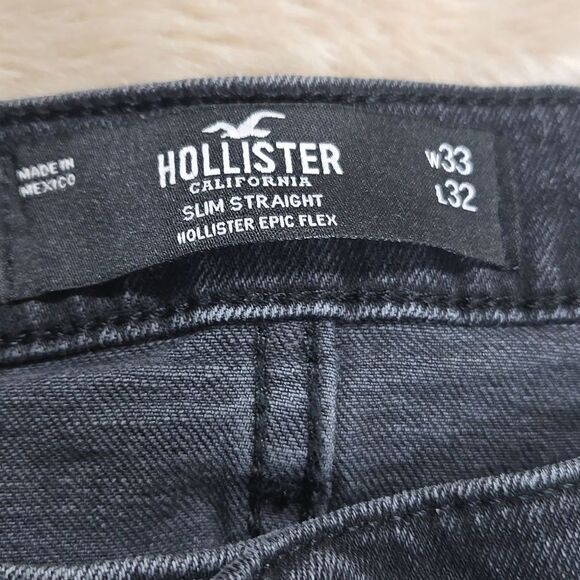 HOLLISTER BLACK WASH SLIM STRAIGHT DISTRESSED JEANS, SIZE 33X32 - Picture 4 of 8